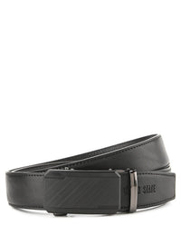 Geometric Plate Buckle Top Grain Leather Belt - Black