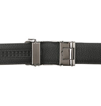 Geometric Plate Buckle Top Grain Leather Belt - Black