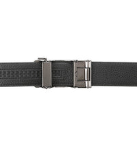 Stripe Plate Buckle Top Grain Leather Belt - Black