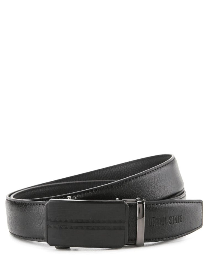 Line Plate Buckle Top Grain Leather Belt - Black