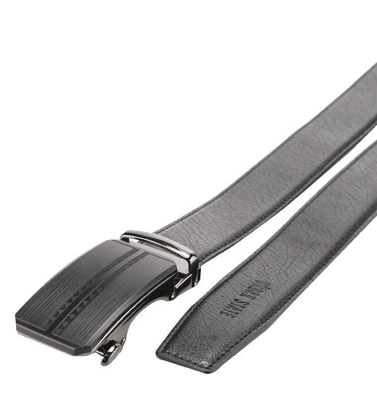 Line Plate Buckle Top Grain Leather Belt - Black