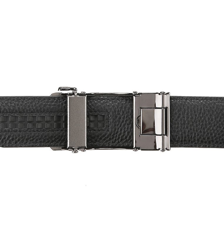 Line Plate Buckle Top Grain Leather Belt - Black