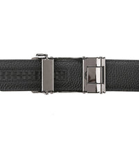 Line Plate Buckle Top Grain Leather Belt - Black