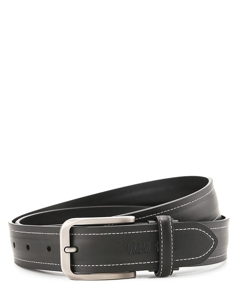 Matte Plated Pin Buckle Top Grain Leather Belt - Black