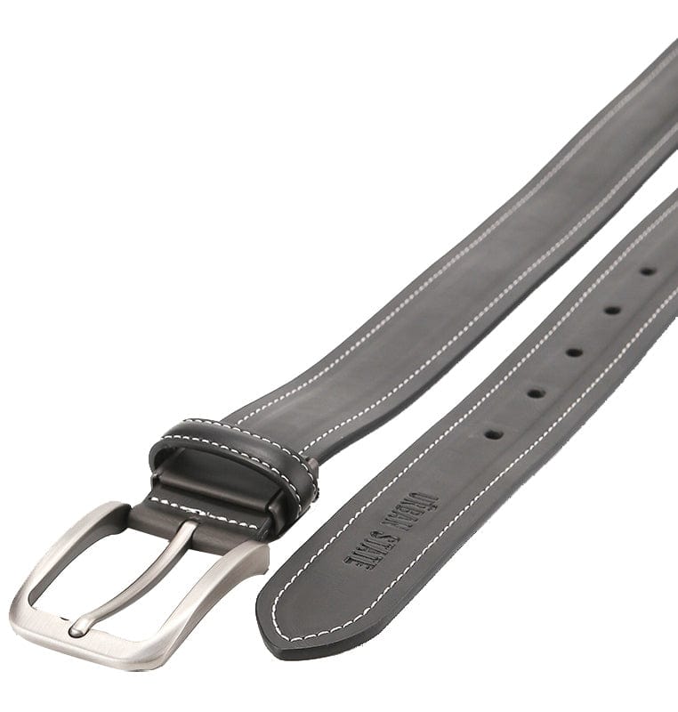 Matte Plated Pin Buckle Top Grain Leather Belt - Black