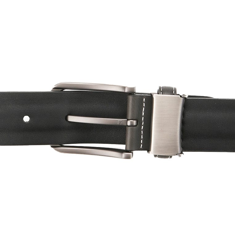 Matte Plated Pin Buckle Top Grain Leather Belt - Black