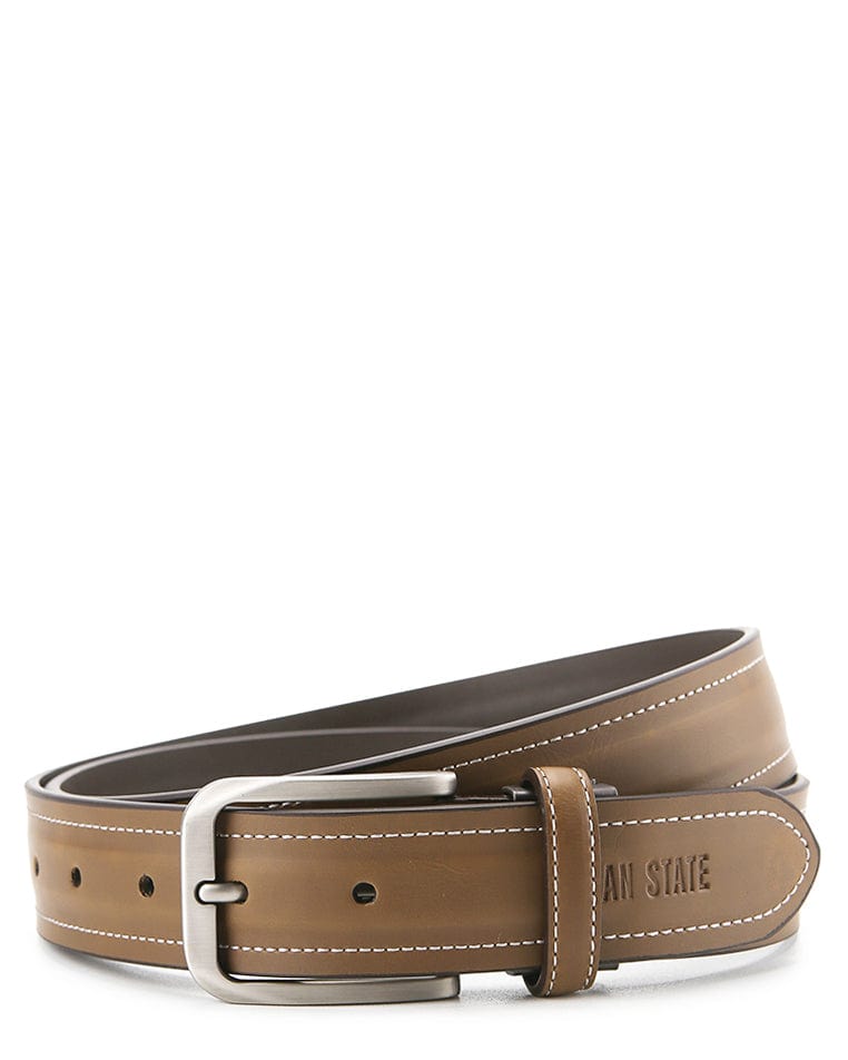 Matte Plated Pin Buckle Top Grain Leather Belt - Camel