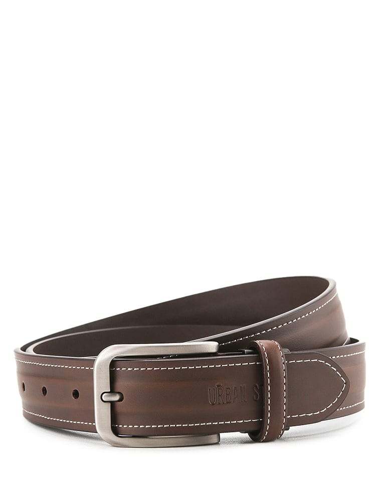 Matte Plated Pin Buckle Top Grain Leather Belt - Dark Brown