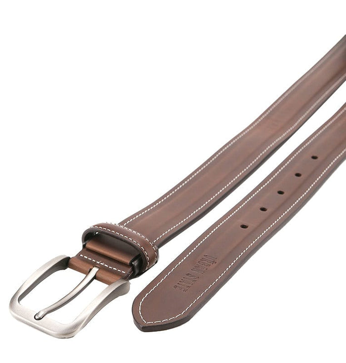 Matte Plated Pin Buckle Top Grain Leather Belt - Dark Brown