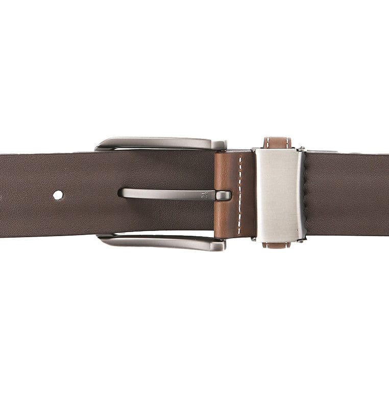 Matte Plated Pin Buckle Top Grain Leather Belt - Dark Brown