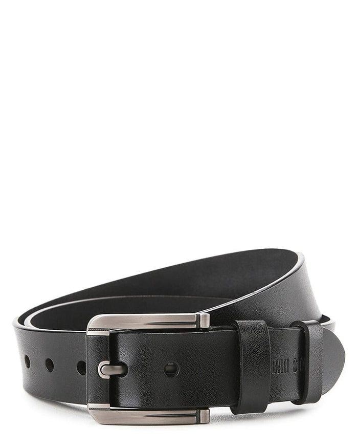 Rugged Pin Buckle Top Grain Leather Belt - Black