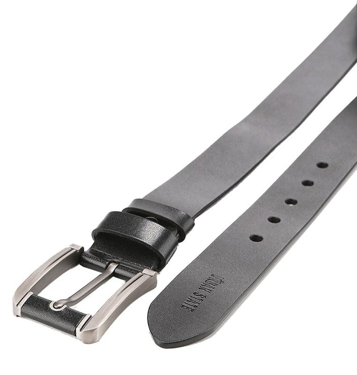 Rugged Pin Buckle Top Grain Leather Belt - Black