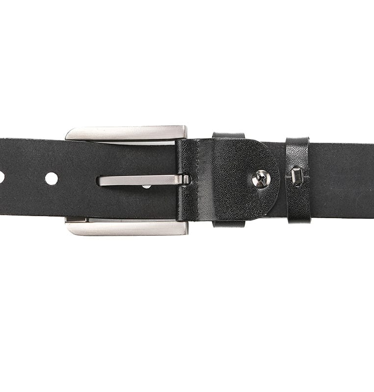 Rugged Pin Buckle Top Grain Leather Belt - Black