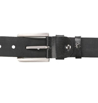 Rugged Pin Buckle Top Grain Leather Belt - Black