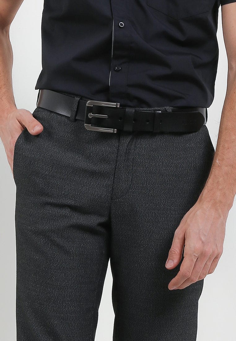 Rugged Pin Buckle Top Grain Leather Belt - Black