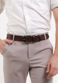 Rugged Pin Buckle Top Grain Leather Belt - Brown