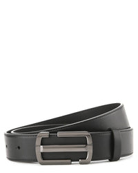 Icon Plate Buckle Top Grain Leather Belt - Black