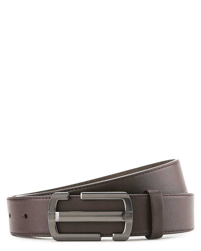 Icon Plate Buckle Top Grain Leather Belt - Brown