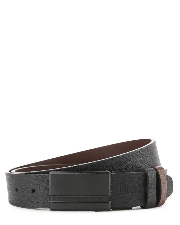 Shadow Plate Buckle Reversible Top Grain Leather Belt - Black Brown