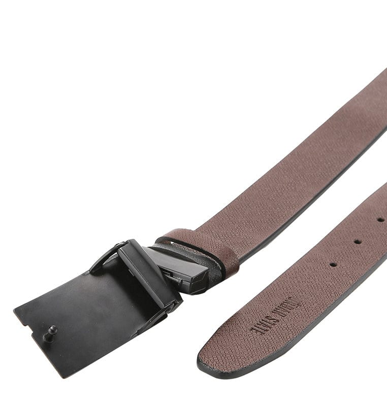 Shadow Plate Buckle Reversible Top Grain Leather Belt - Black Brown