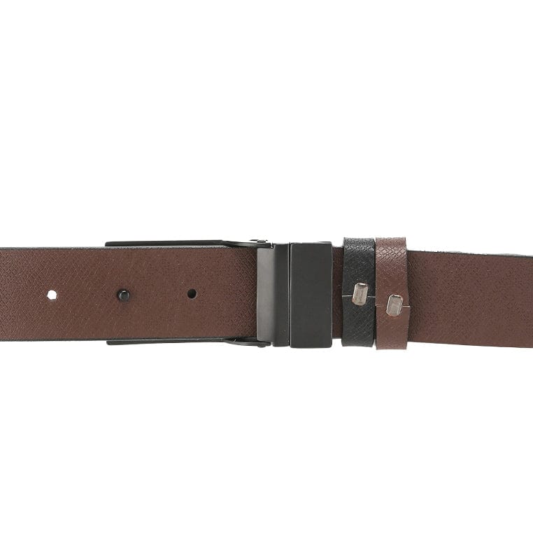 Shadow Plate Buckle Reversible Top Grain Leather Belt - Black Brown