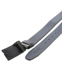 Shadow Plate Buckle Reversible Top Grain Leather Belt - Black Blue