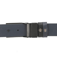 Shadow Plate Buckle Reversible Top Grain Leather Belt - Black Blue