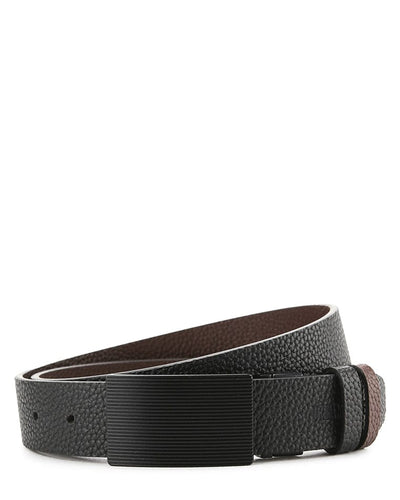 Admiral Plate Buckle Reversible Top Grain Leather Belt - Black Brown