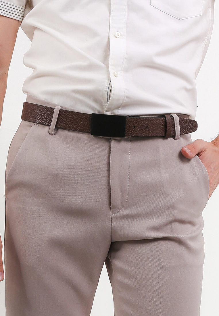 Admiral Plate Buckle Reversible Top Grain Leather Belt - Black Brown