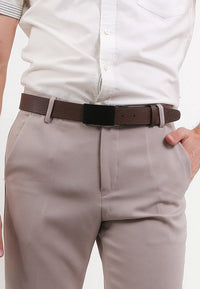 Admiral Plate Buckle Reversible Top Grain Leather Belt - Black Brown