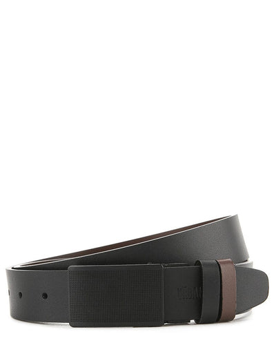 Ratchet Plate Buckle Reversible Top Grain Leather Belt - Black Brown