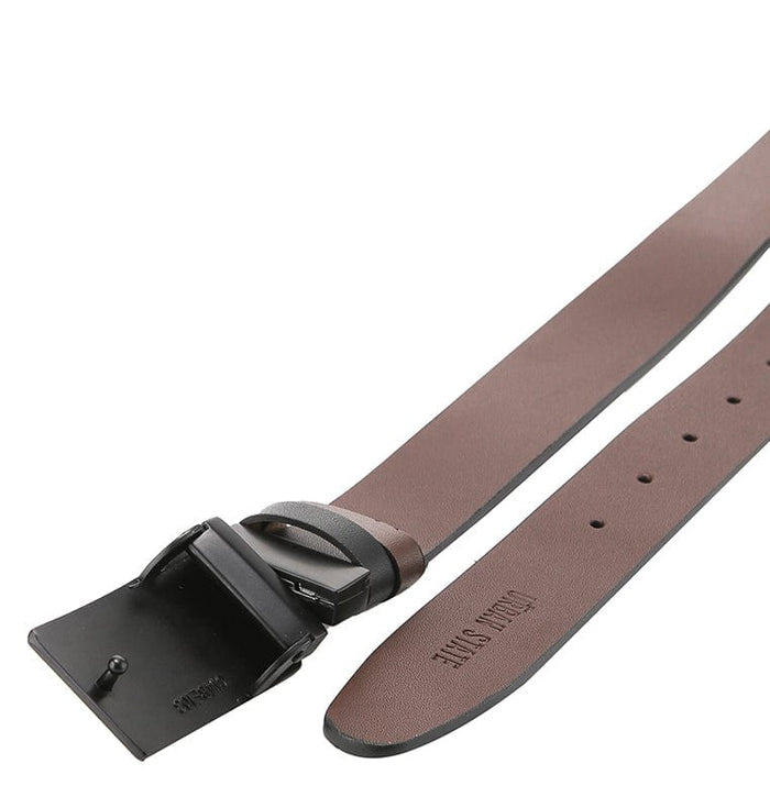 Ratchet Plate Buckle Reversible Top Grain Leather Belt - Black Brown