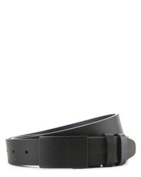 Ratchet Plate Buckle Reversible Top Grain Leather Belt - Black Blue