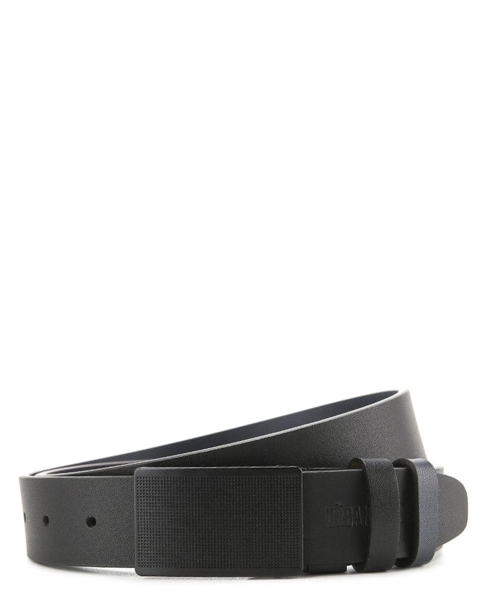 Ratchet Plate Buckle Reversible Top Grain Leather Belt - Black Blue