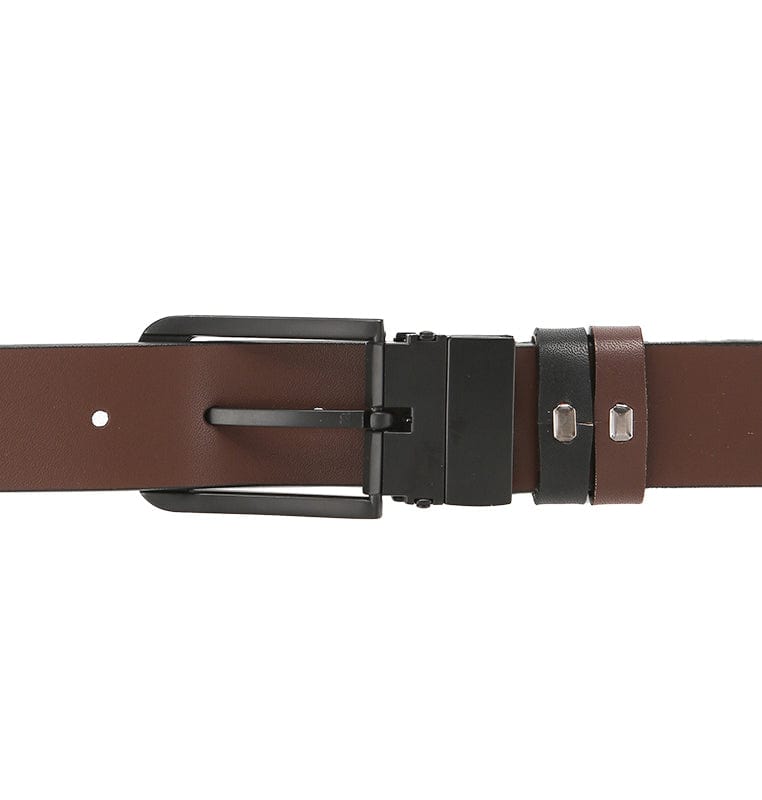 Neo Pin Buckle Reversible Top Grain Leather Belt - Black Brown