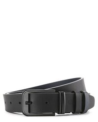 Neo Pin Buckle Reversible Top Grain Leather Belt - Black Blue