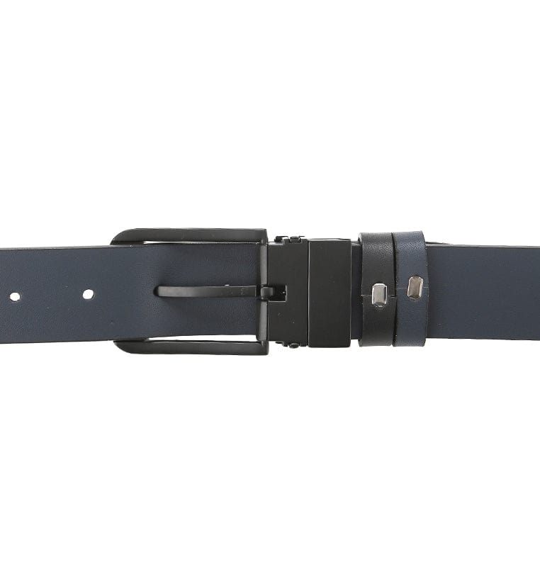 Neo Pin Buckle Reversible Top Grain Leather Belt - Black Blue