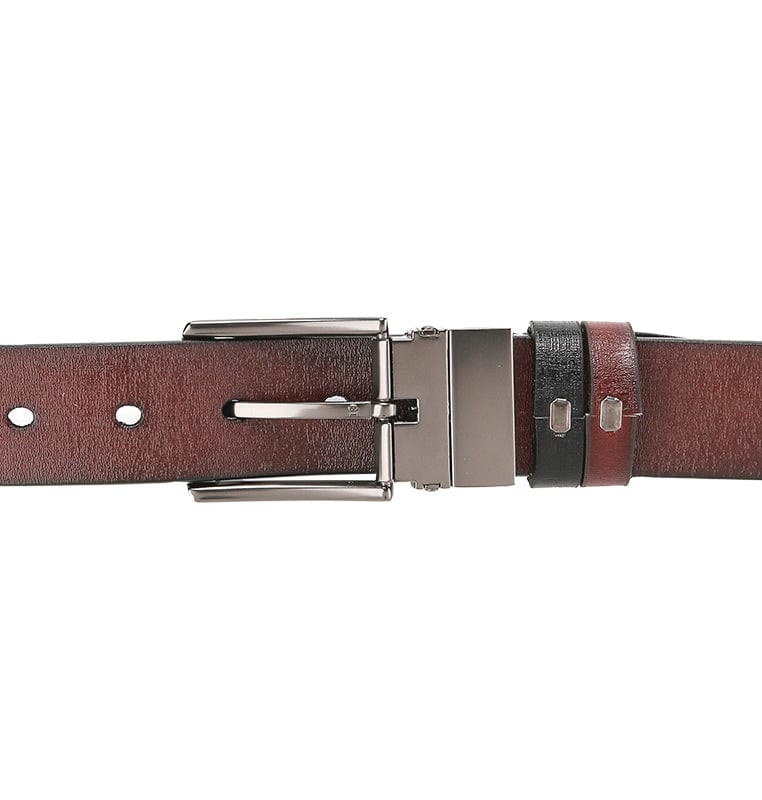 Ranch Pin Buckle Reversible Top Grain Leather Belt - Black Brown