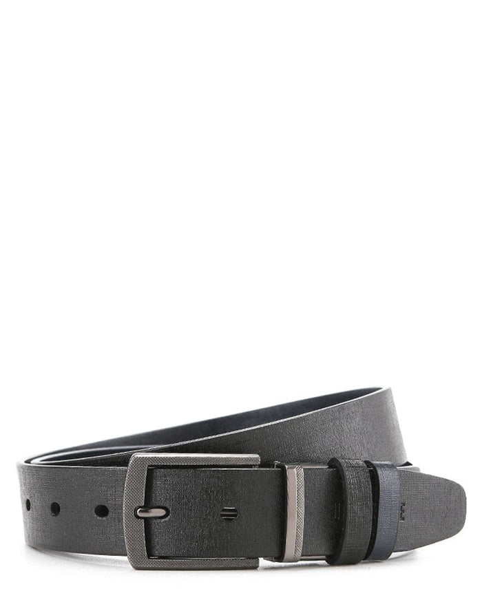 Ranch Pin Buckle Reversible Top Grain Leather Belt - Black Blue