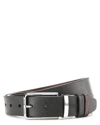 Silver Pin Buckle Reversible Top Grain Leather Belt - Black Brown