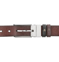 Silver Pin Buckle Reversible Top Grain Leather Belt - Black Brown