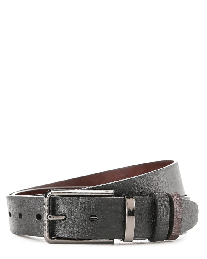 Edge Pin Buckle Reversible Top Grain Leather Belt - Black Brown