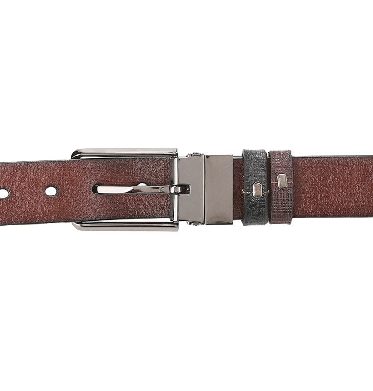 Edge Pin Buckle Reversible Top Grain Leather Belt - Black Brown