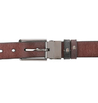 Edge Pin Buckle Reversible Top Grain Leather Belt - Black Brown