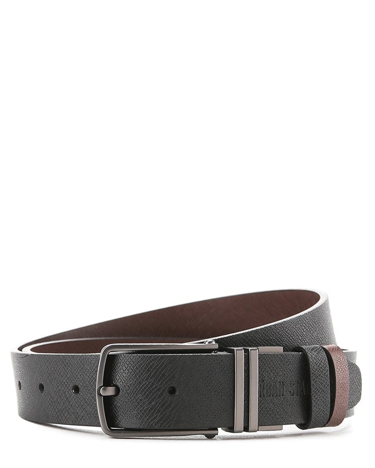 Gunmetal Pin Buckle Reversible Top Grain Leather Belt - Black Brown