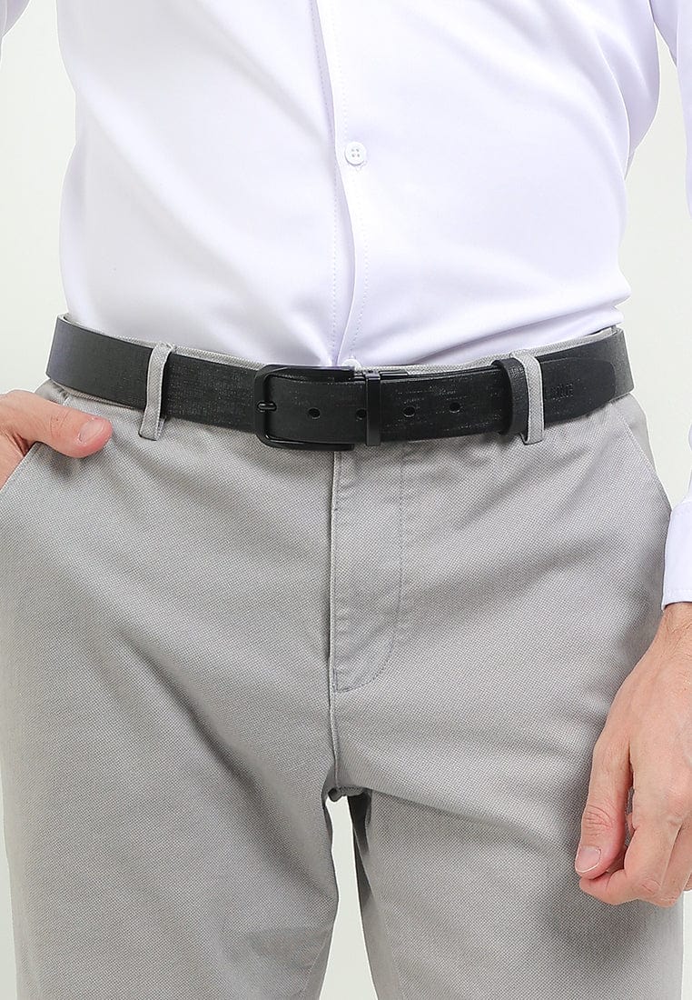 Dualist Pin Buckle Reversible Top Grain Leather Belt - Black Blue