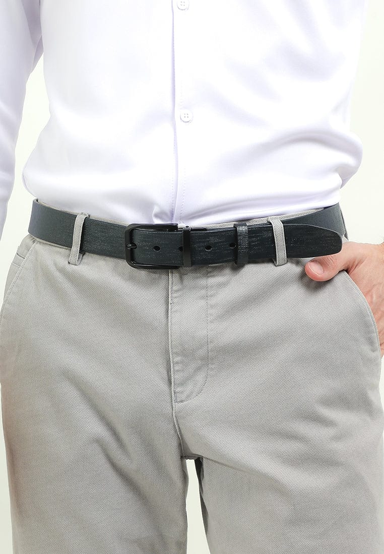 Dualist Pin Buckle Reversible Top Grain Leather Belt - Black Blue