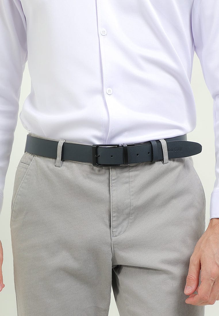 LineShift Pin Buckle Reversible Top Grain Leather Belt - Black Blue