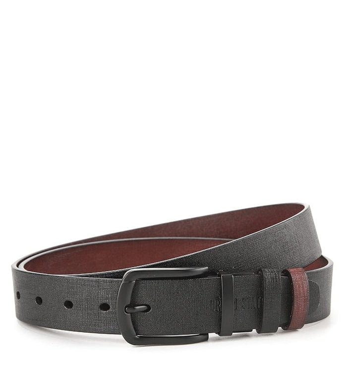 Black Grip Pin Buckle Reversible Top Grain Leather Belt - Black Brown