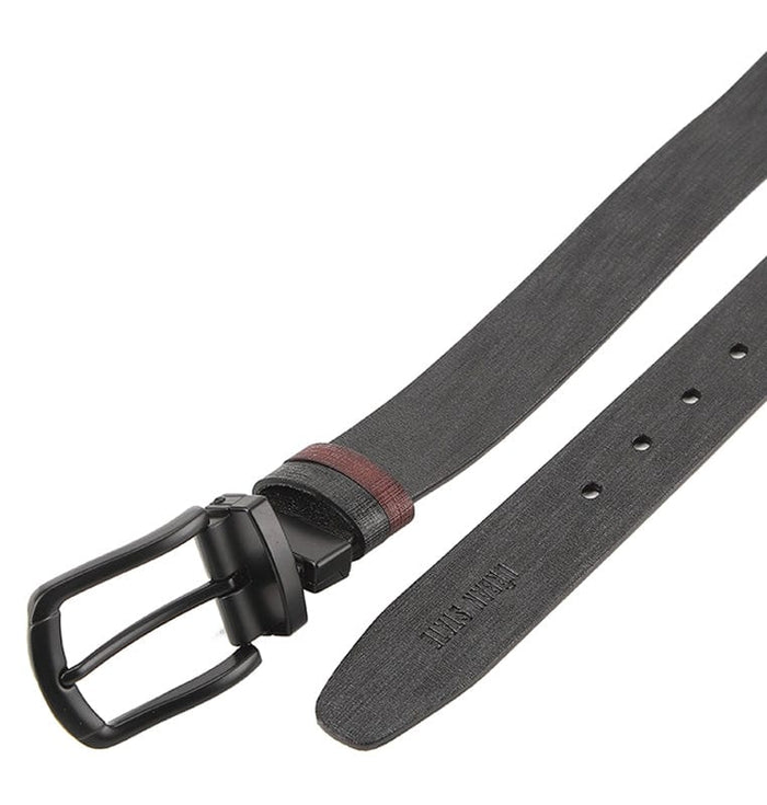 Black Grip Pin Buckle Reversible Top Grain Leather Belt - Black Brown